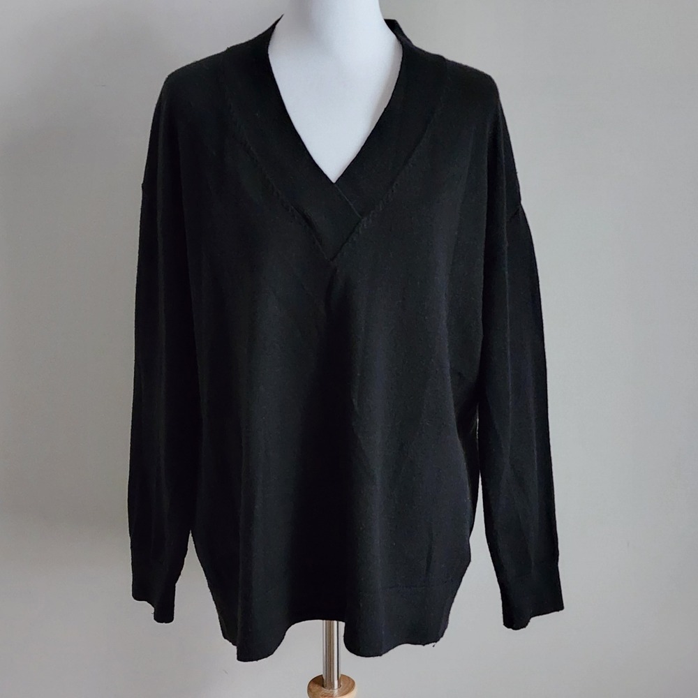 Gap Merino Wool Blend Oversize Knit Sweater Womens Medium Black Luxury Winter